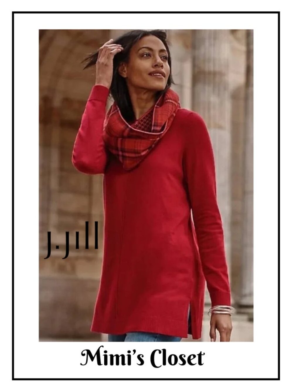 J.JILL Pin-tucked Sweater-Tunic Long Sleeves Scarlet - L